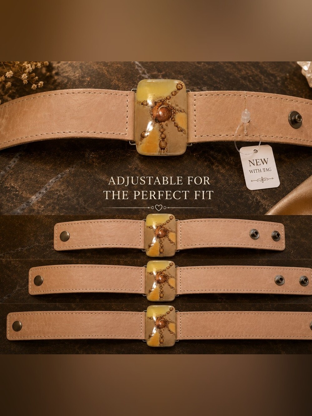 Tan Leatherette Stretch Bracelet